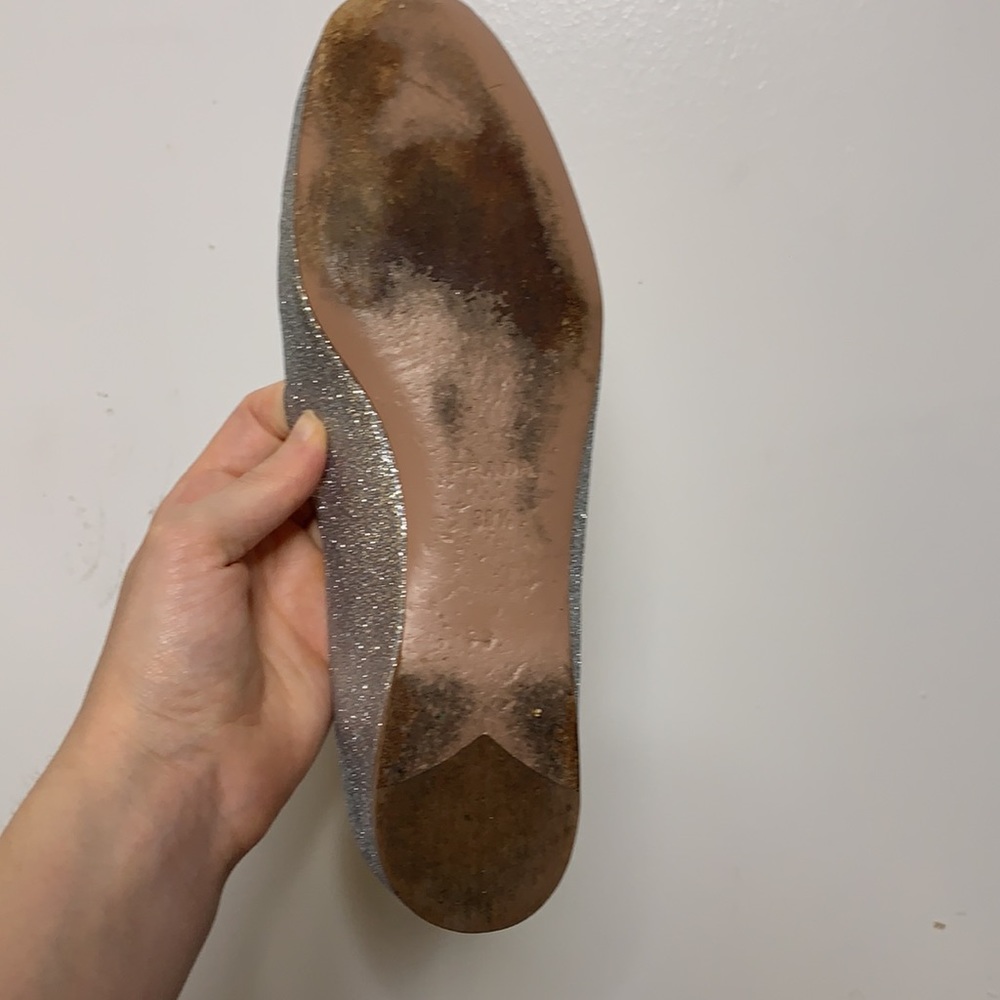Vintage Prada Silver Sparkle Flat Loafers - Picture 8 of 16